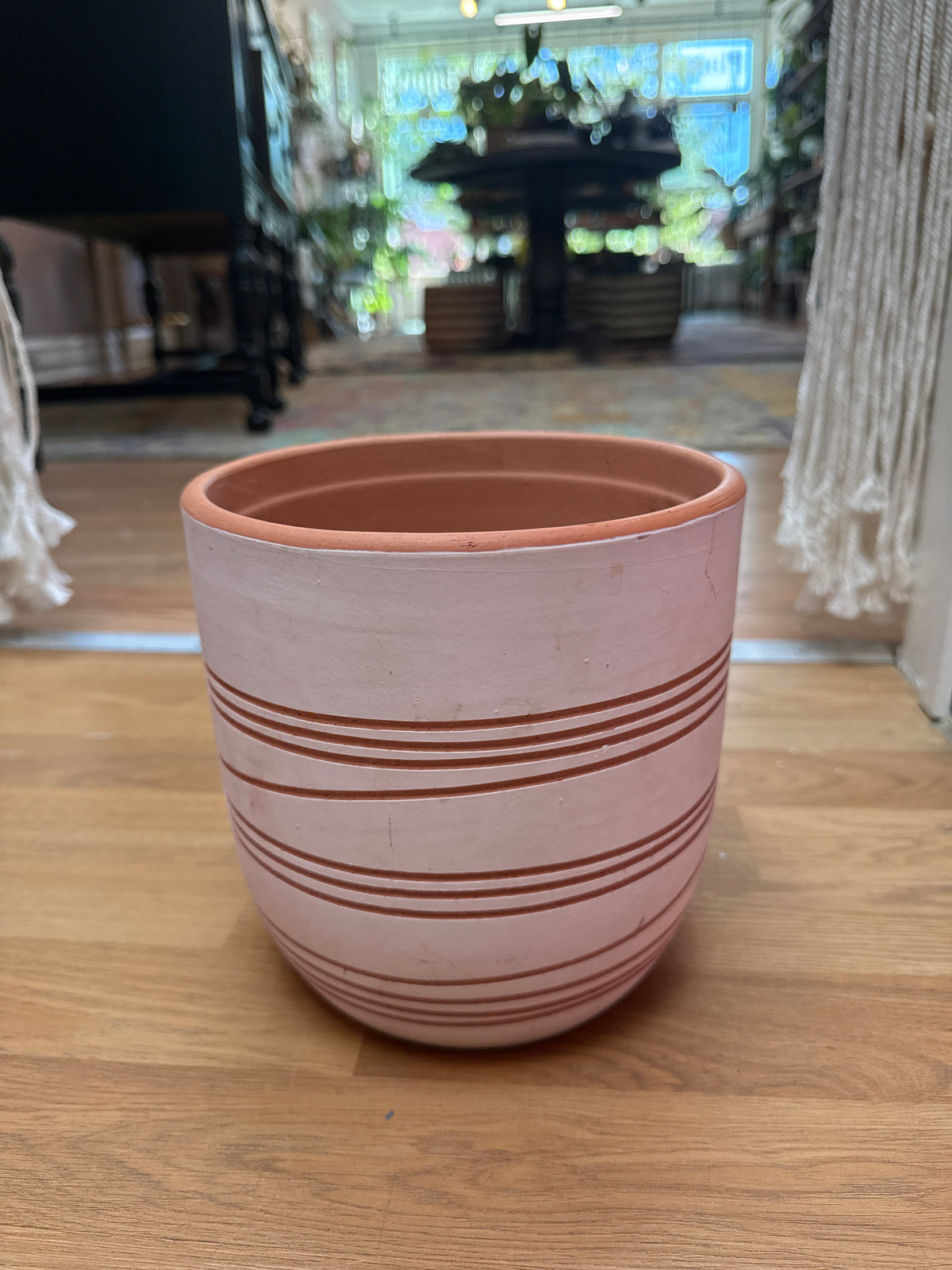 Striped terra-cotta pot 7”