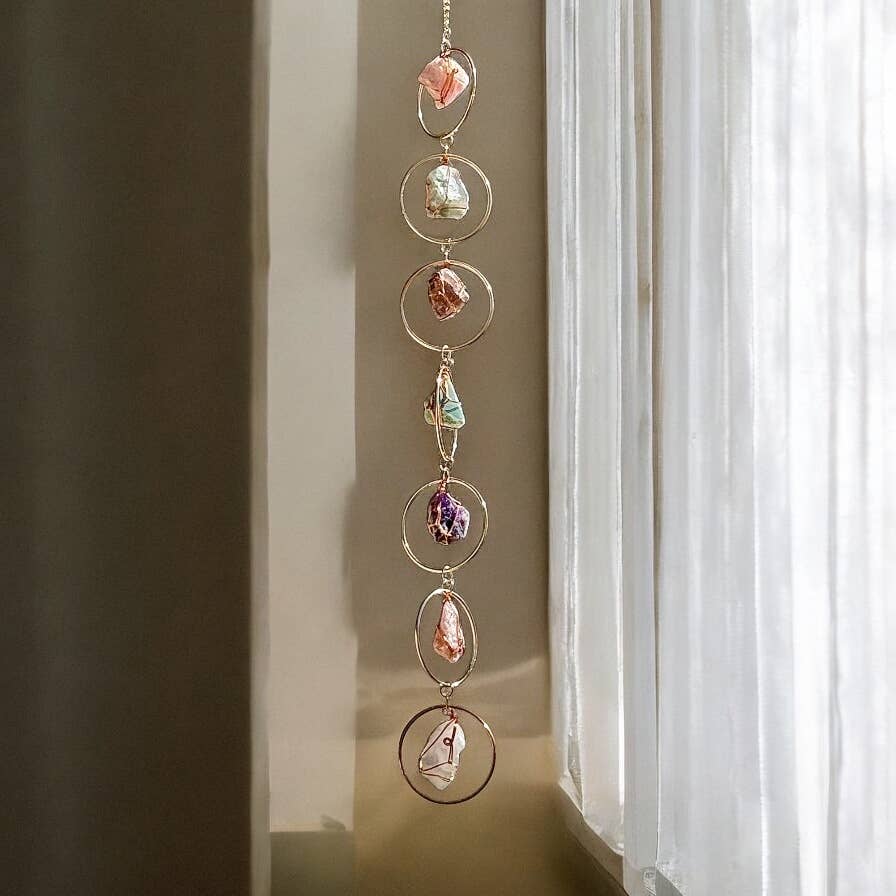 Rough Crystals + Gold Rings Wall Hanging, Crystal Home Decor