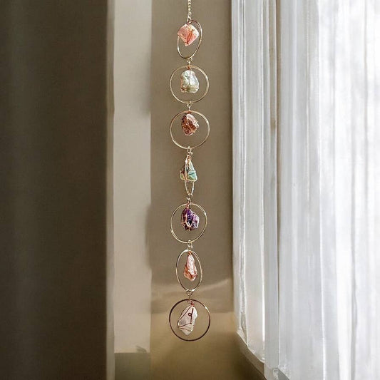 Rough Crystals + Gold Rings Wall Hanging, Crystal Home Decor