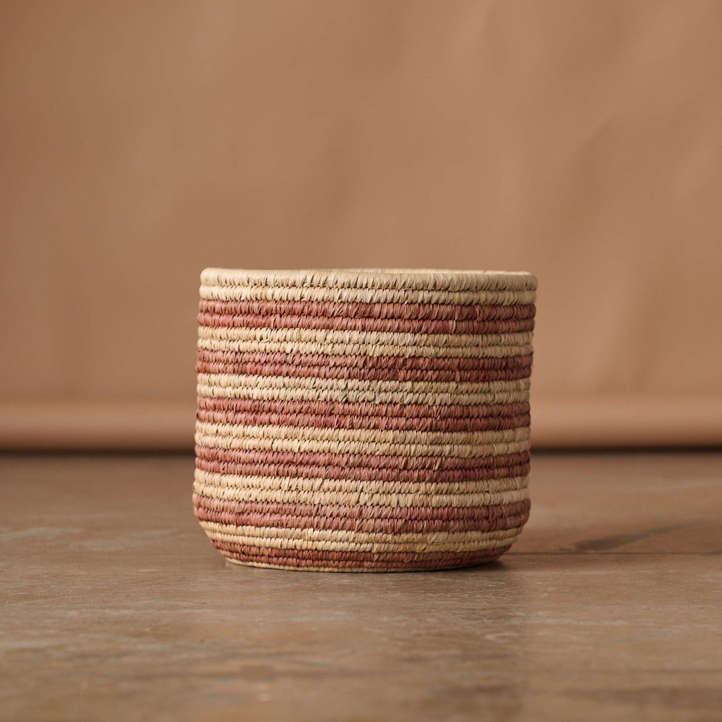 Pink Striped Palm Leaf Basket 12"