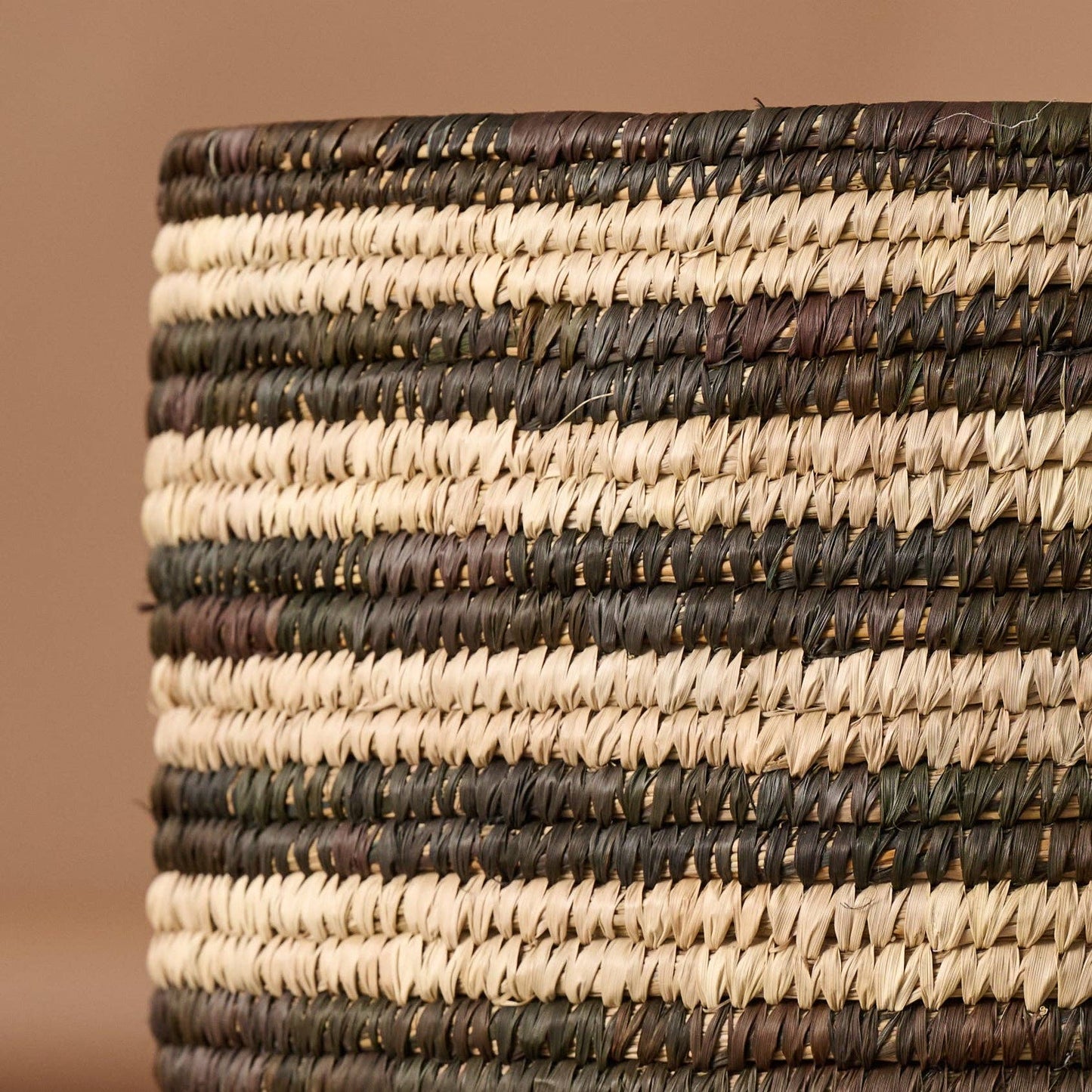 Brown Striped Palm Leaf Basket 17"