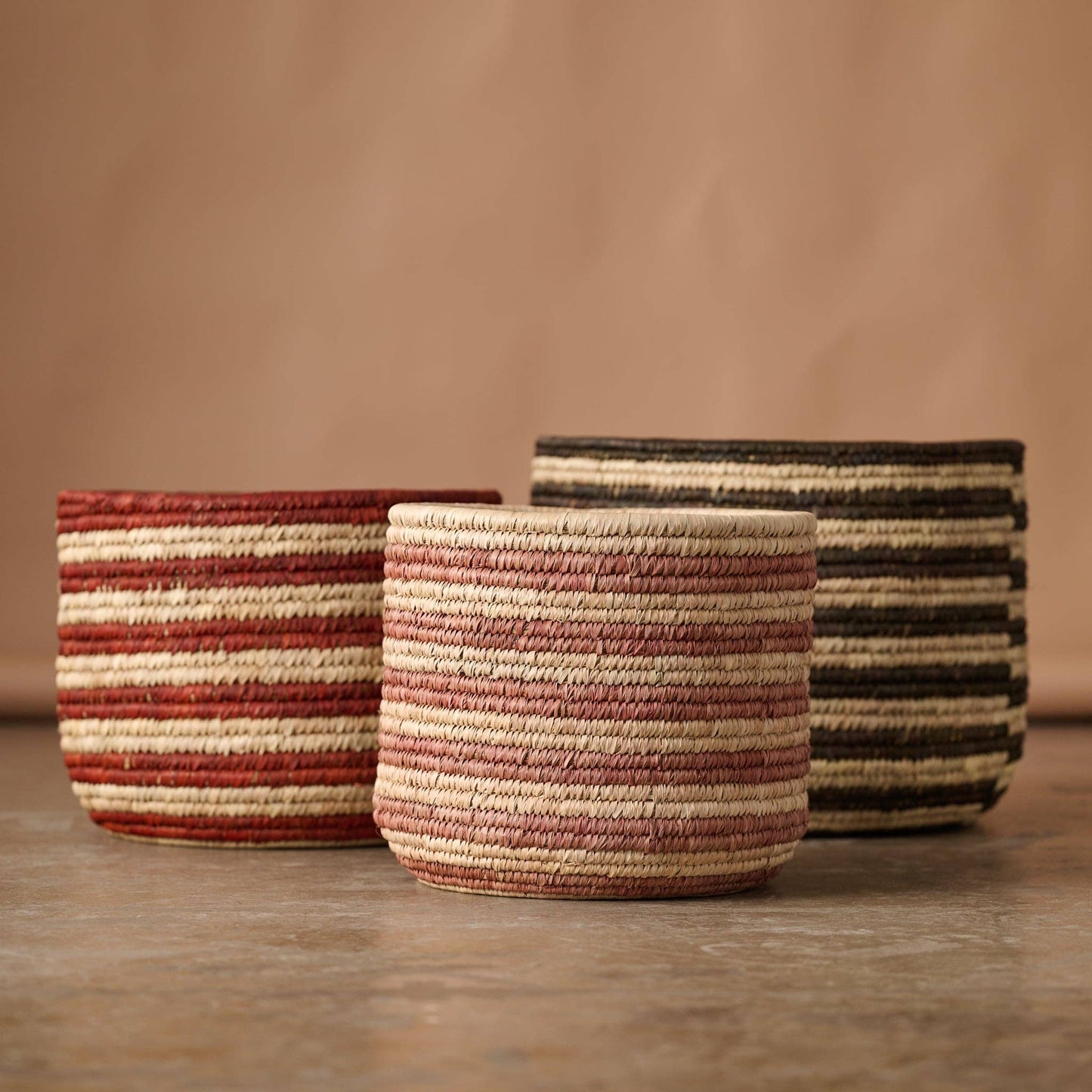 Burnt Orange Striped Palm Leaf Basket 14.5"