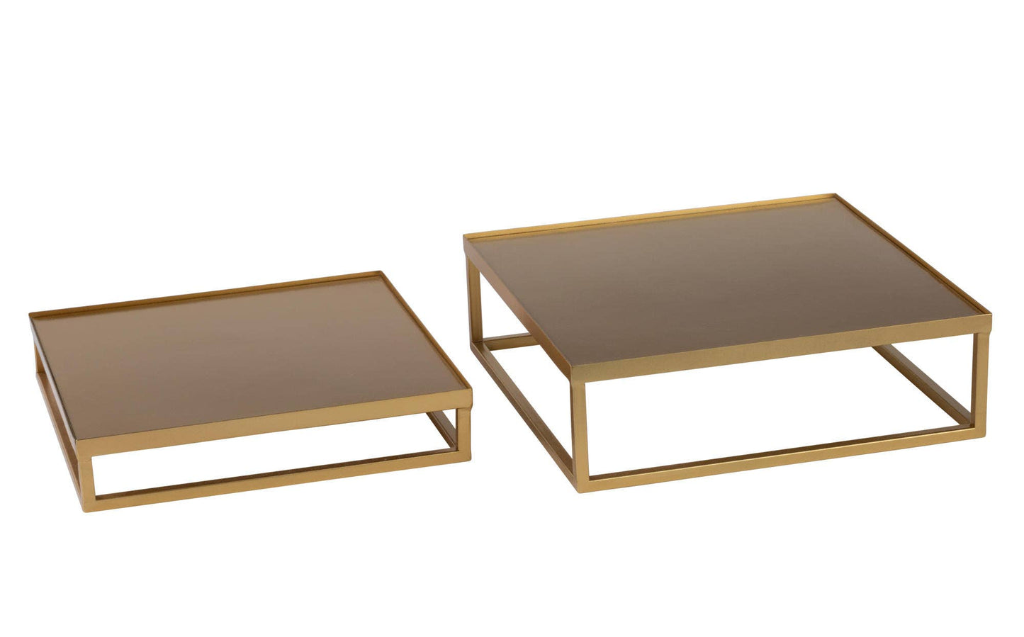 Tray/Riser Set of 2 - Metal and Wood: Large and Small White and Gold