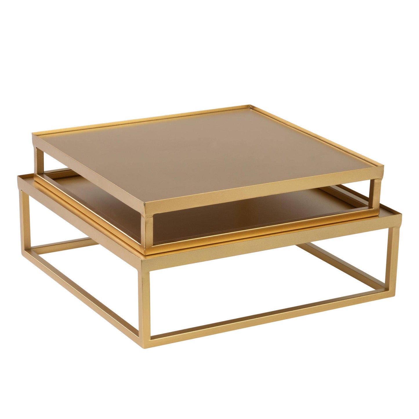 Tray/Riser Set of 2 - Metal and Wood: Large and Small White and Gold