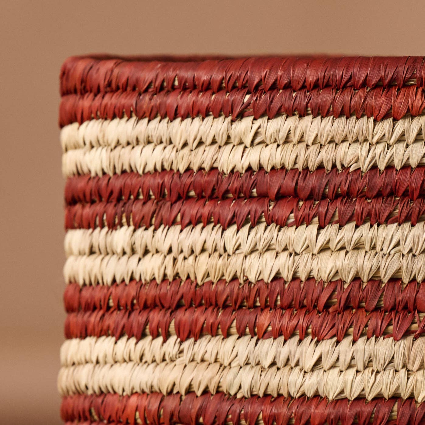 Burnt Orange Striped Palm Leaf Basket 14.5"