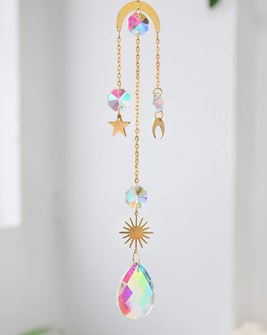 Whimsical Crystal Rainbow Maker | Gold Suncatcher: Assorted Styles