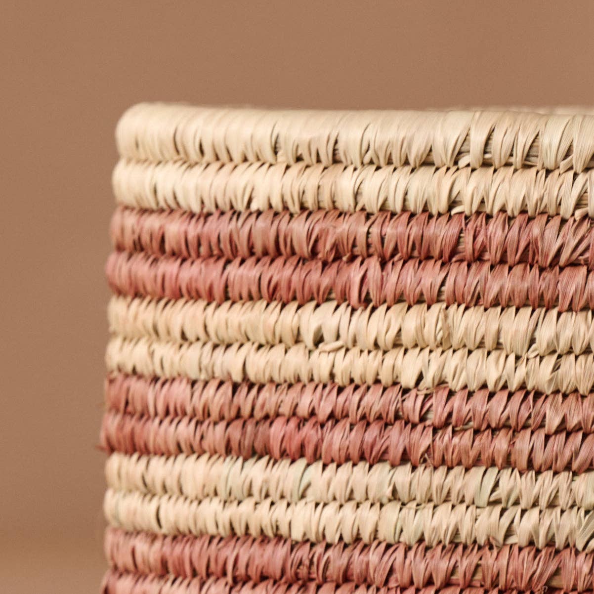 Pink Striped Palm Leaf Basket 12"