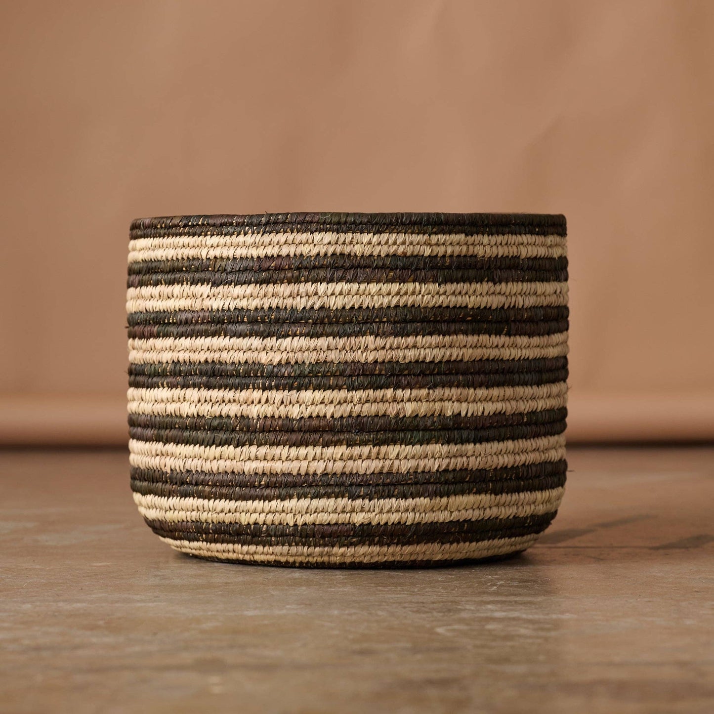 Brown Striped Palm Leaf Basket 17"