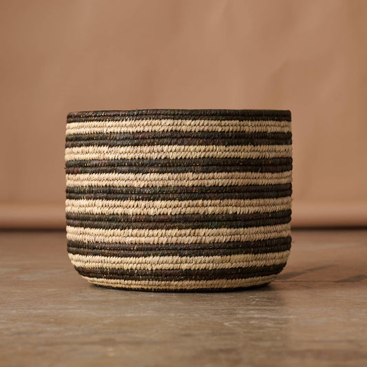 Brown Striped Palm Leaf Basket 17"