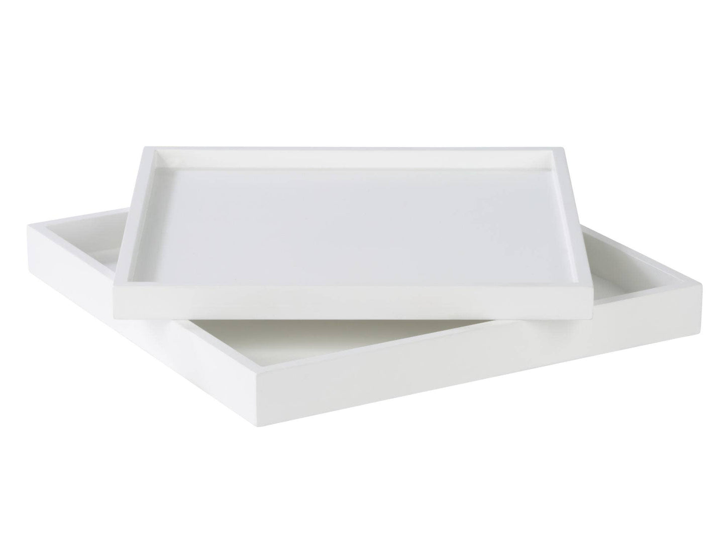 Tray/Riser Set of 2 - Metal and Wood: Large and Small White and Gold