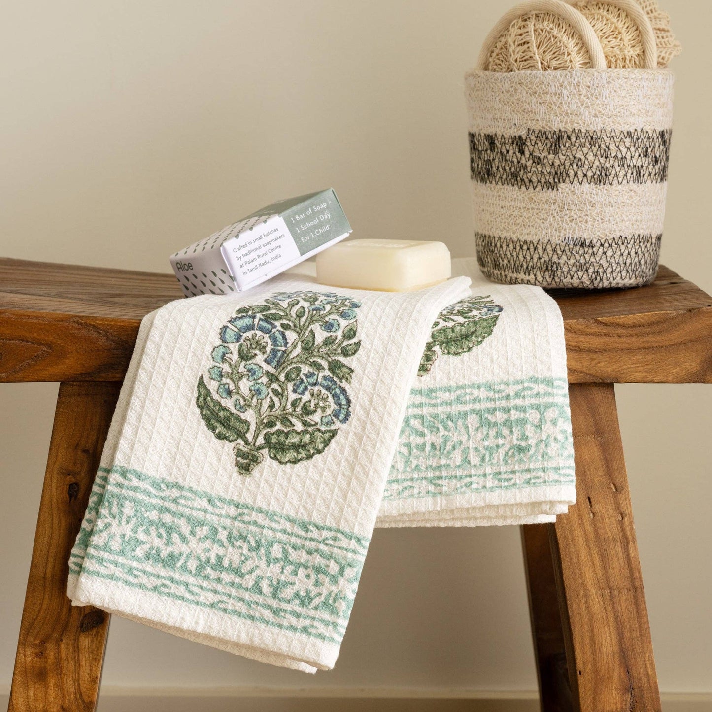 Pera Cotton Block Print Hand Towel Set