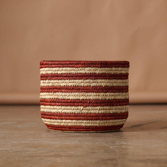 Burnt Orange Striped Palm Leaf Basket 14.5"